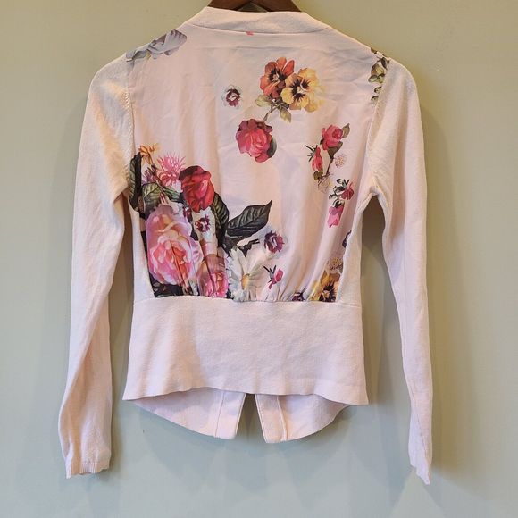 Ted Baker Womens Floral Knit Cardigan Sweater Pink Size 1 Asymmetrical Designer - Picture 6 of 10